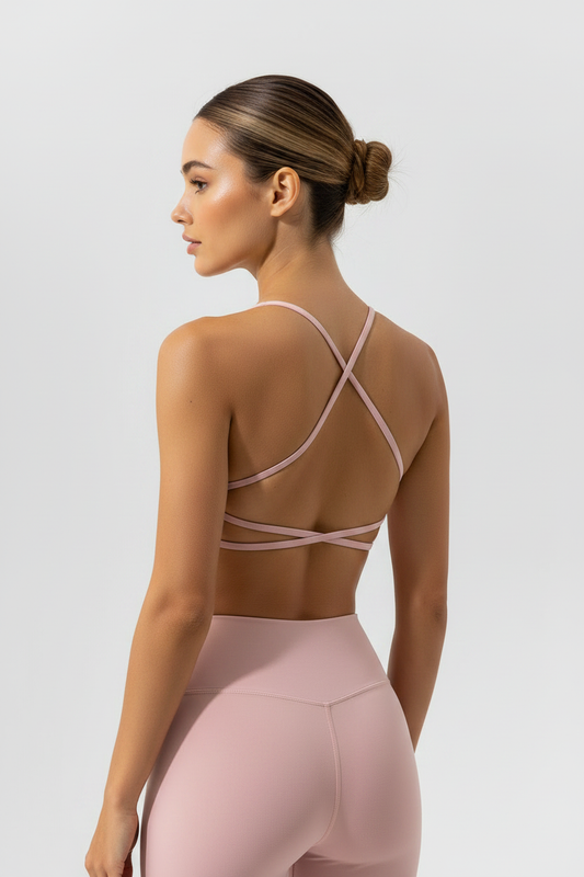 Sujetador deportivo rosa espalda cruzada en X