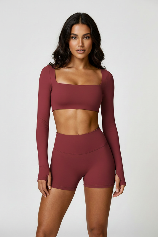 Conjunto deportivo manga larga vino tinto - vista frontal
