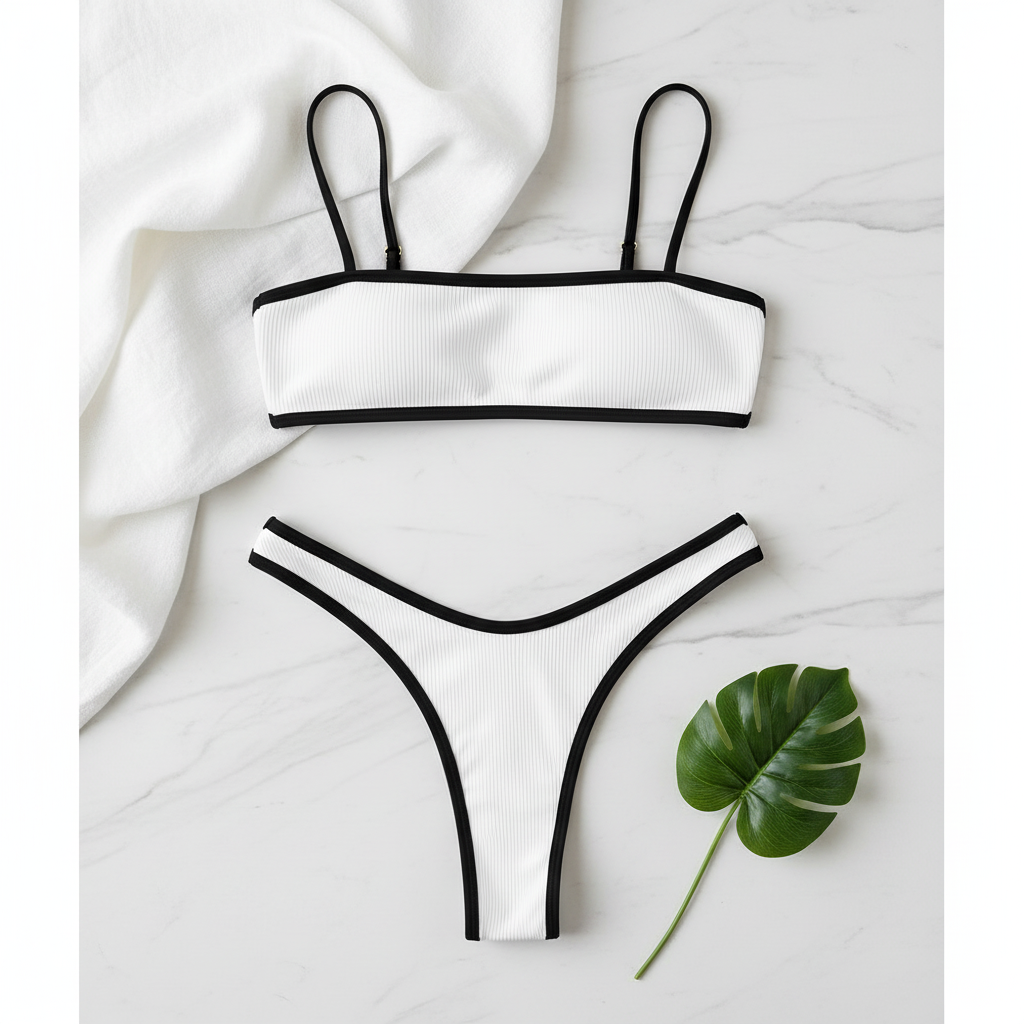 Producto - Aire Cielo Bikini Bandeau Blanco Tirantes Negros