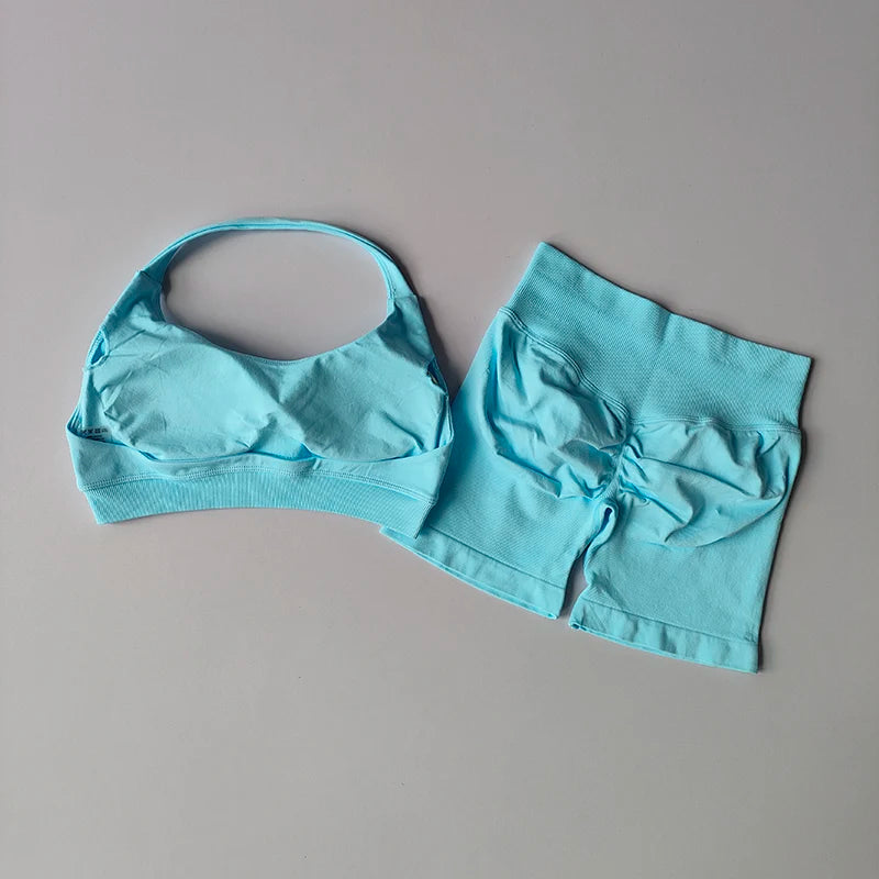 Conjunto  2 Piezas Seamless azul | Yoga y Fitness