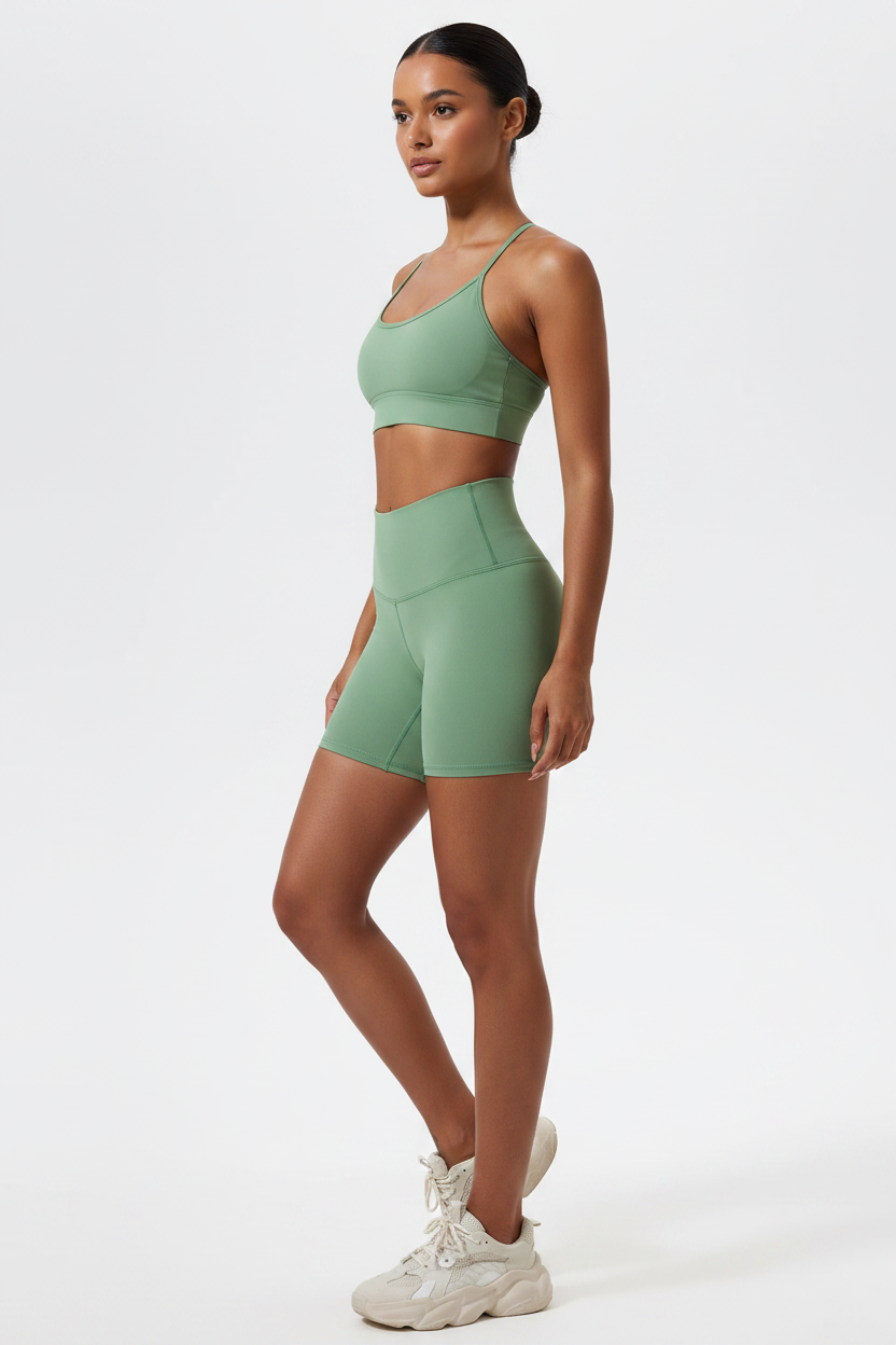 Shorts biker verde cintura alta vista lateral