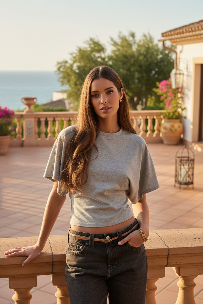 Camiseta crop manga corta gris - vista frontal