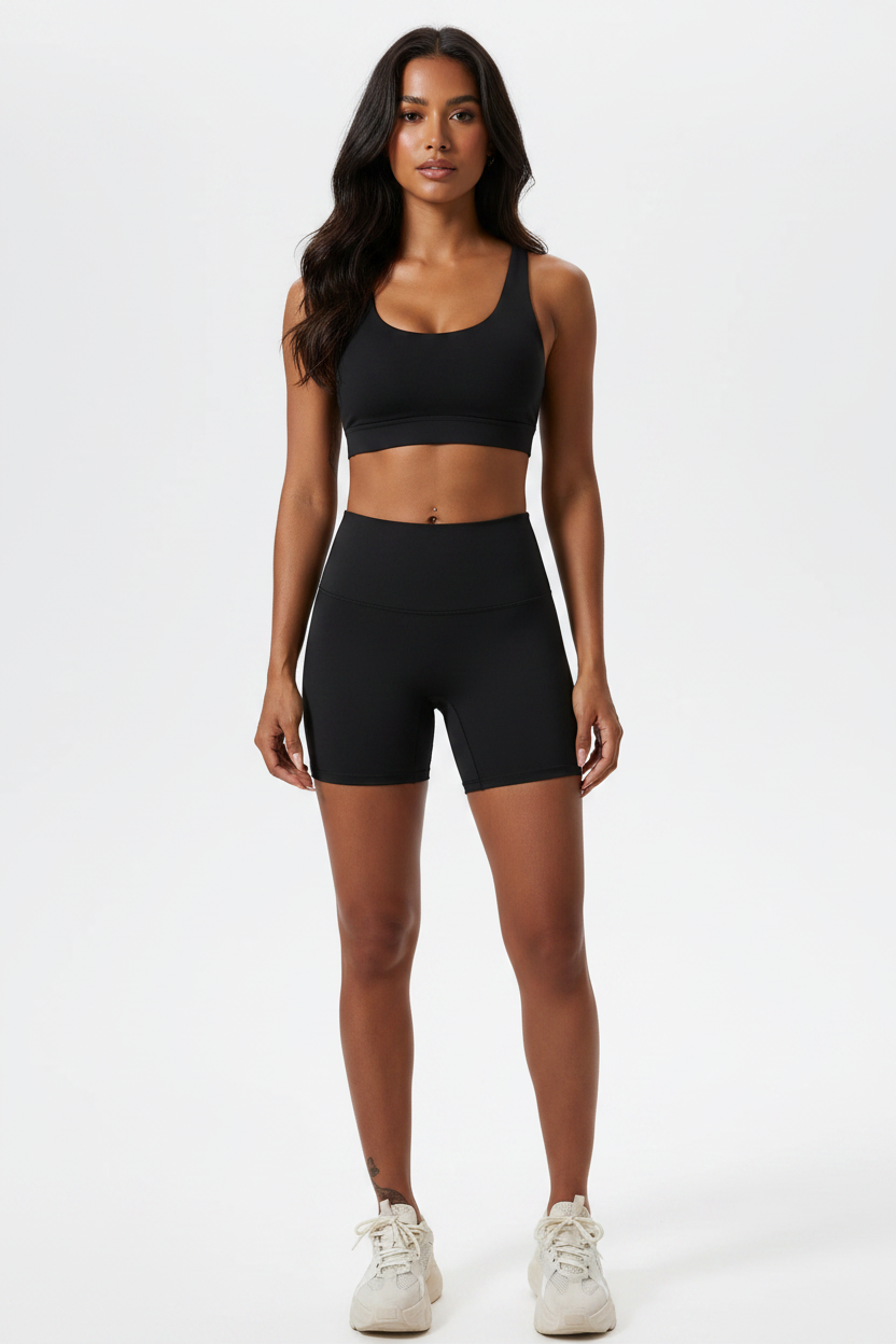 Shorts biker negro cintura alta vista frontal completa