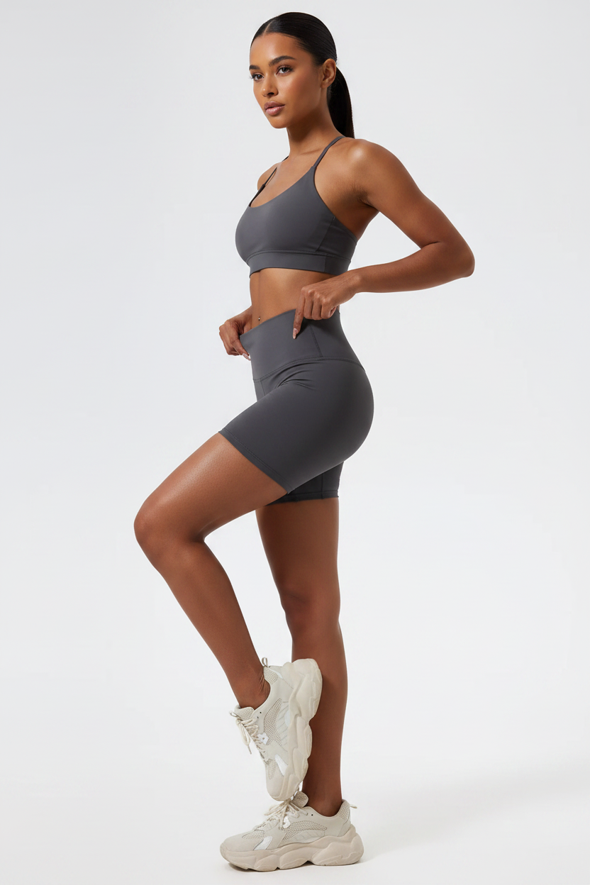 Shorts biker gris cintura alta vista lateral